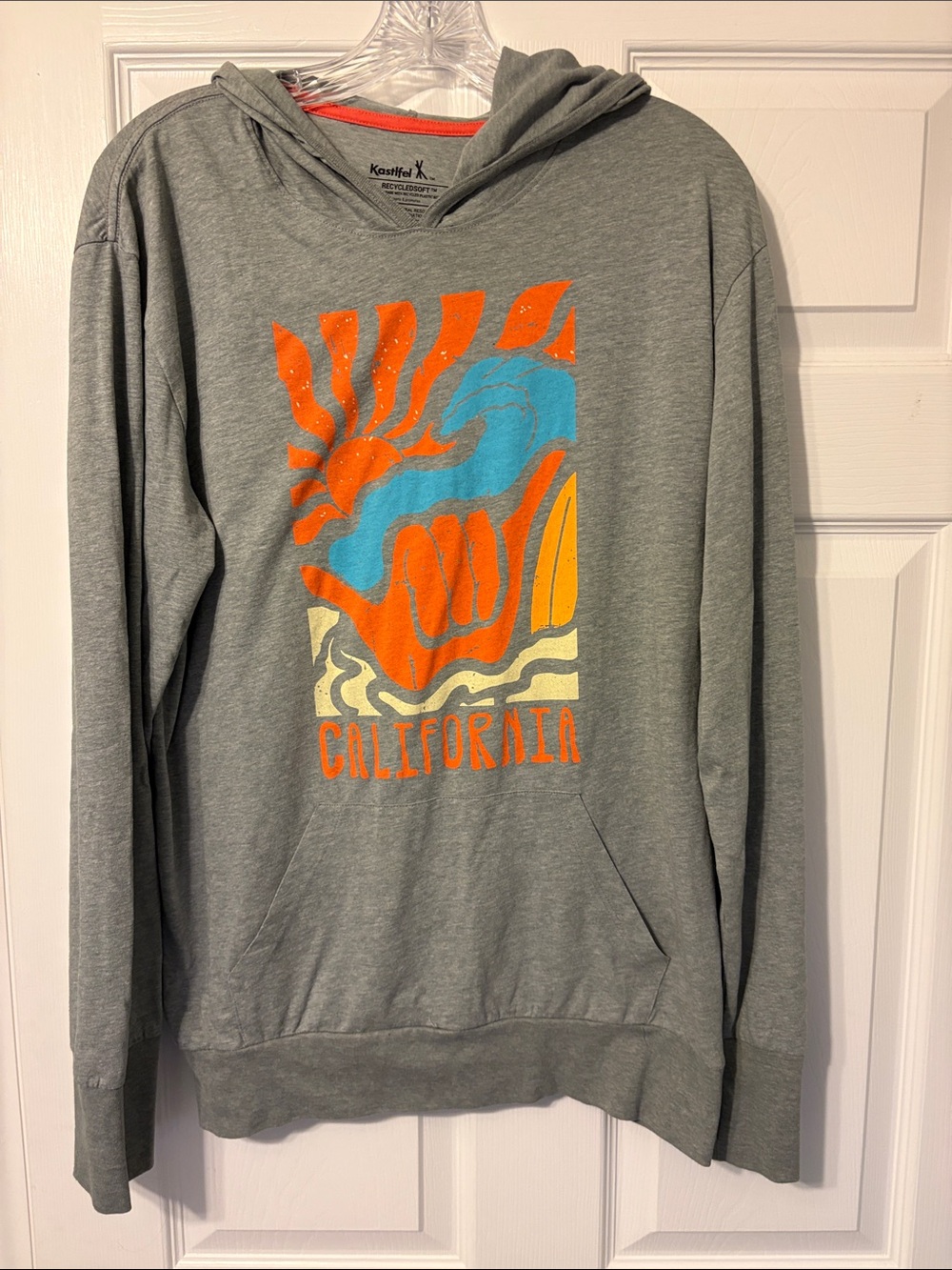Women’s Kastlefel Gray California Graphic Hoodie w/ Orange, Yellow, Blue Print